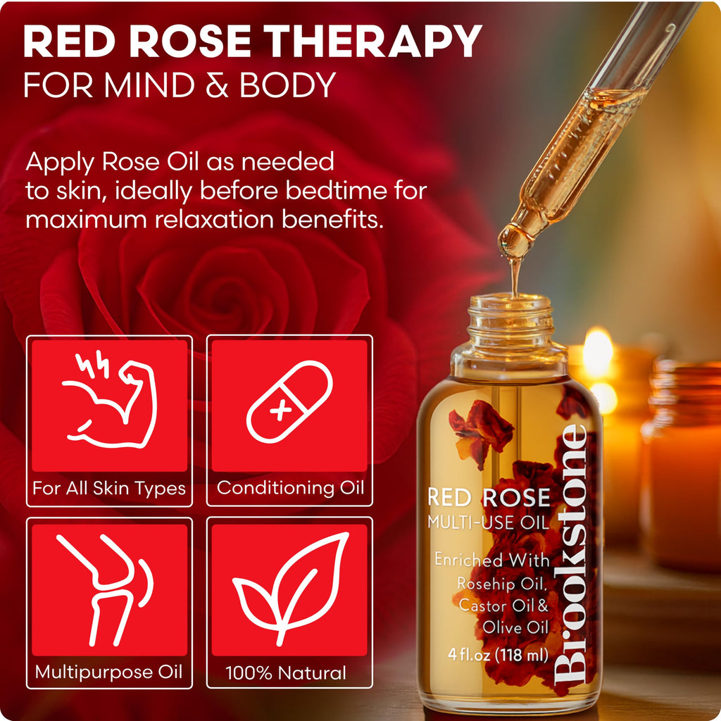 Brookstone Rose Multi-Use Essential Oil - Soothing Aromatherapy & Skincare Oil - Floral Rose Scent