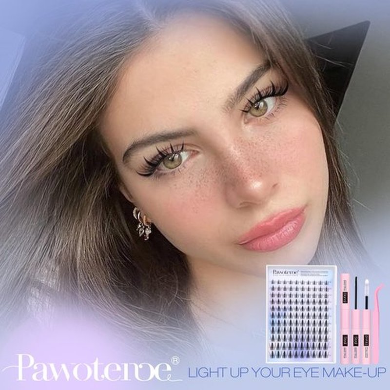 Pawotence Manga Lash Clusters Kit Eyelash Clusters 8-18mm Lash Extension Kit Fairy Individual Lashes Cluster Wispy with Lashes Cluster Glue, Tweezers for Invisible Band Cluster Eyelash Extensions Kit