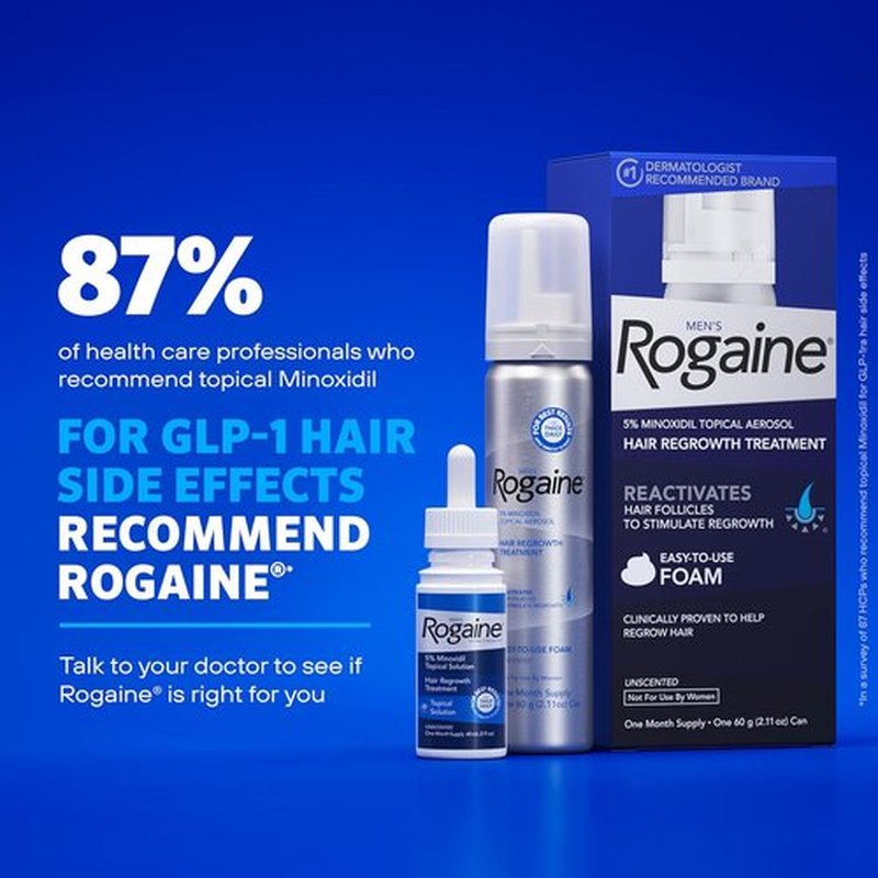 Rogaine Men’s 5% Minoxidil Foam - Clinically Proven Hair Regrowth Treatment | Unscented, 3-Month Supply (3 x 2.11 oz)