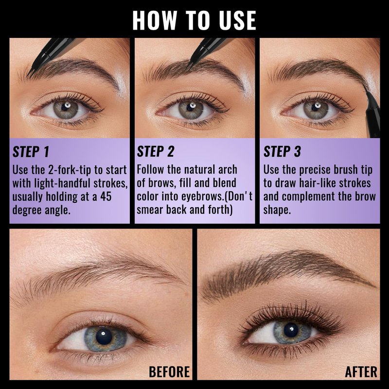 UCANBE Eyebrow Pen, Dual-Curved Eyebrow Pencils for Women, 2-in-1 Brow Pencil with 2-Fork-Tip & Precise Brush-Tip for Natural Hair-Like Brows, Waterproof Microblading Brow Pen Last 24Hrs(Black Brown)