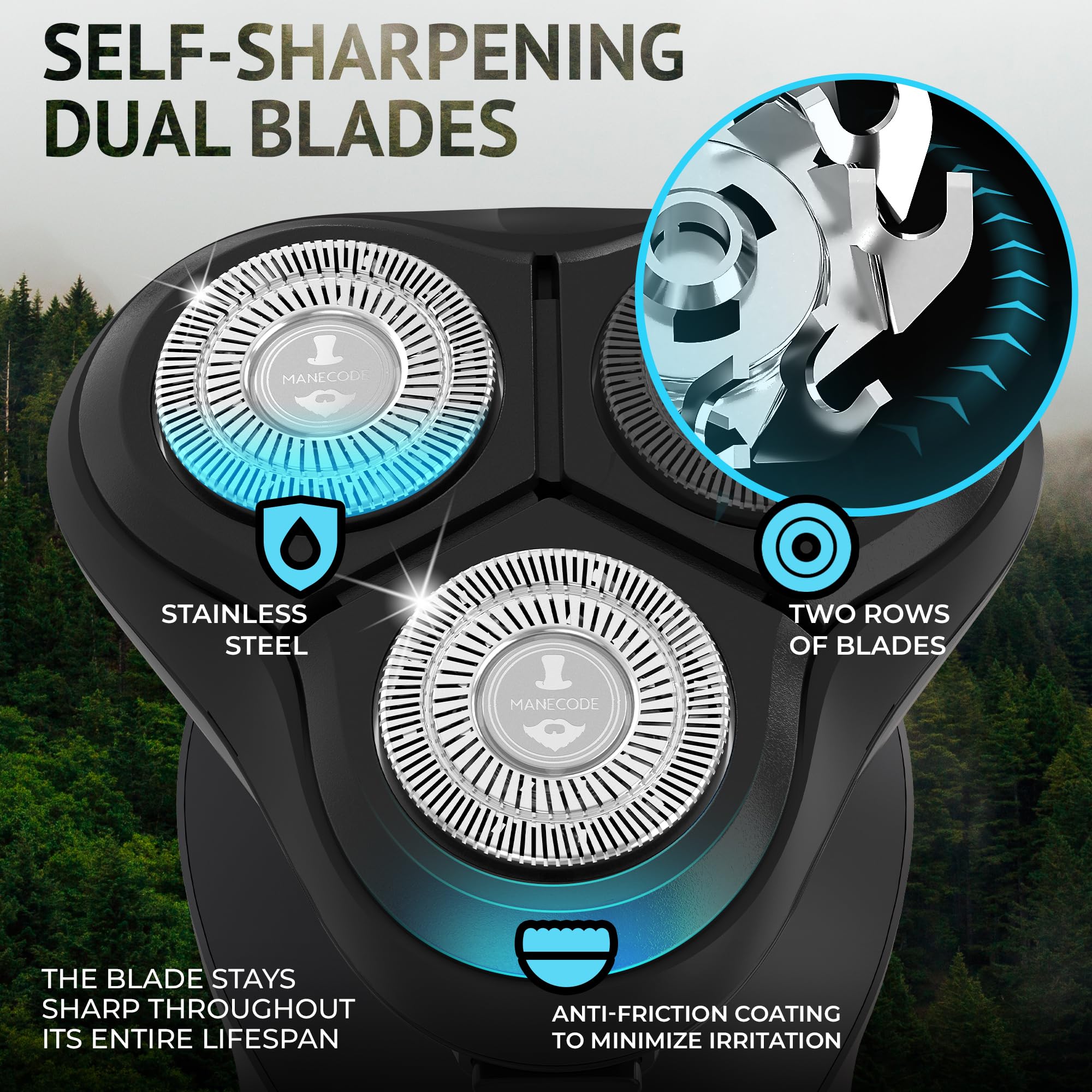 MANECODE® Electric Razor for Men - Shaver with Floating 8 Contouring Technology® and IQ Cleaning Sensor® (Travel Case)