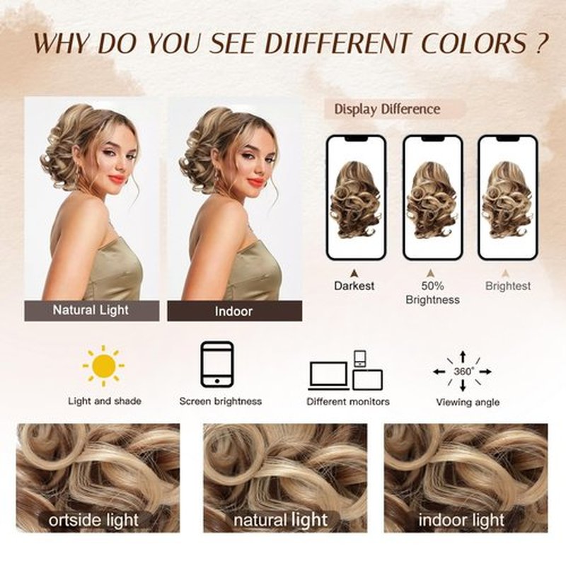 Foaoit Short Ponytail Extension Claw Clip in Hair Extensions for Women 10 Inch Loose Curly Ponytails Synthetic Updo Hair Pieces for Kids Girls (Light Brown mix Blonde)