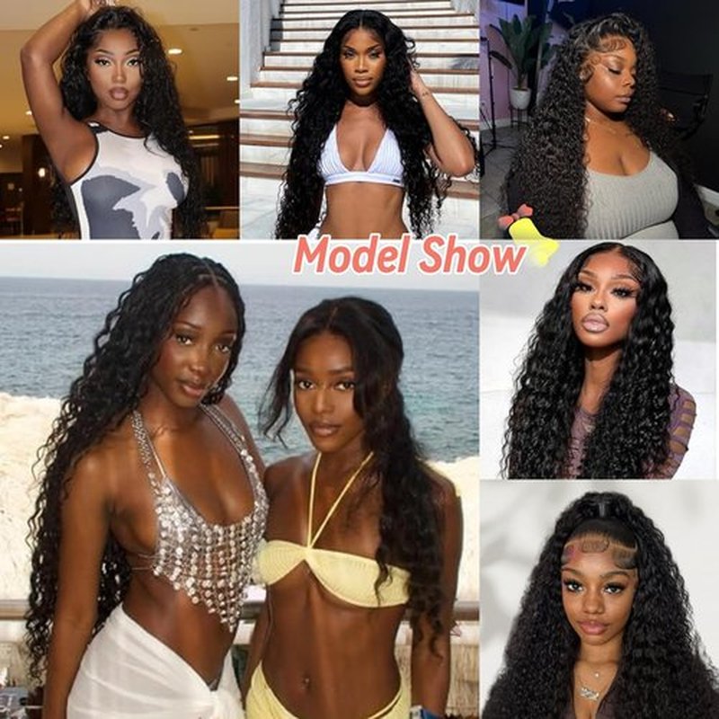 Cuiyongxi Human Hair Wig Deep Wave Lace Front Wigs for Black Women 13x6 HD Transparent Lace Frontal Wig 20 Inch Natural Color Wet and Wavy Glueless Curly Wigs Human Hair Pre Plucked 180% Density