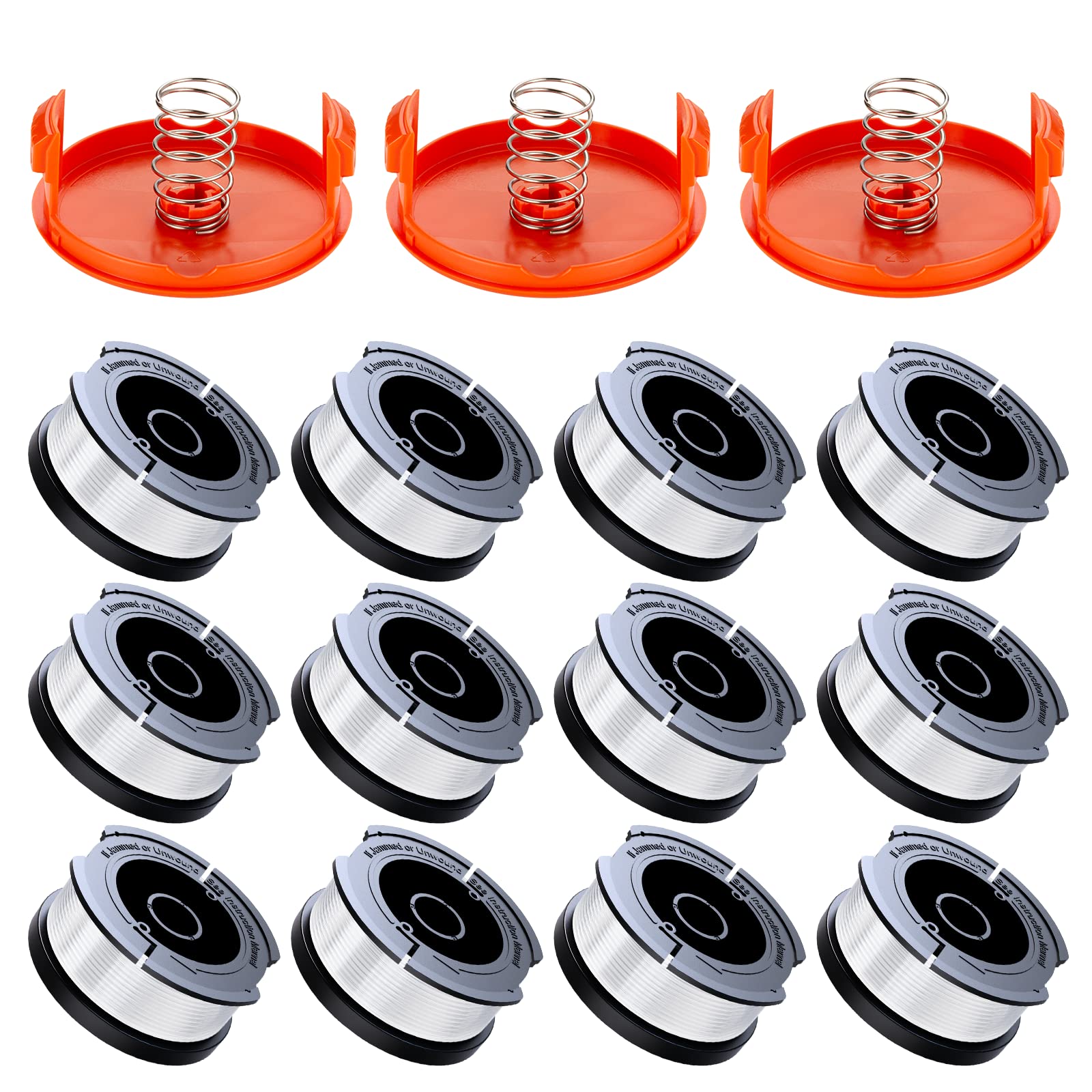 Weed Eater String Compatible with Black+Decker, AF-100 0.065" Weed Wacker String Refill 360ft Automatic Feed String Trimmer Replacement Line Spool for Black&Decker (12Spools + 3Caps+3Springs)