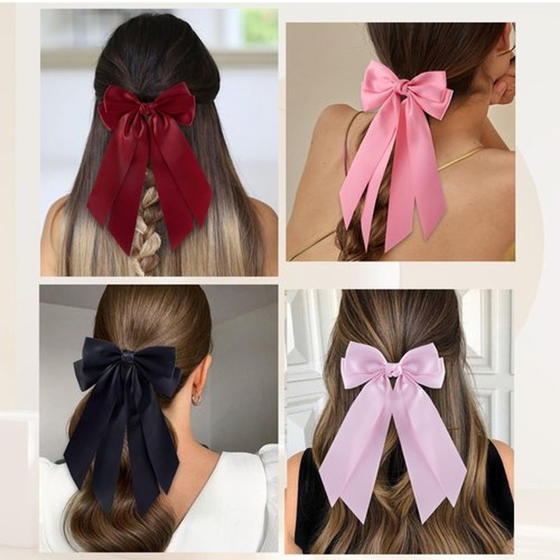hisial 6Pcs Bow Hair Ties Non-Damage Ponytail Holders Hair Bows Ribbon for Women Fashion Bows Accessories for Girls Elastic Hair Bands(White/Pink/Red/Black)