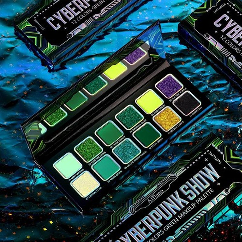 Afflano Multichrome Green Eyeshadow Palette, Color-Shifting Green Glitter Eyeshadow Pallet, Matte Chrome Eye Shadow Dark Forest green Makeup for Women Smokey Blue Brown Eyes Cosplay Party Daily Use