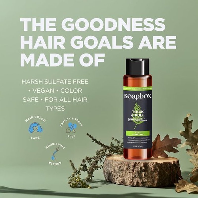 Soapbox Men's 2-in-1 Shampoo and Conditioner - Natural Oak & Cedar Leaf, 16oz for Thick, Full Hair