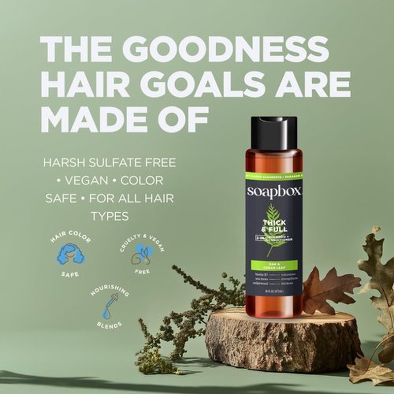Soapbox Men's Thick and Full 2 in 1 Shampoo and Conditioner Men, Natural Mens Shampoo and Conditioner, Oak & Cedar Leaf, 16oz