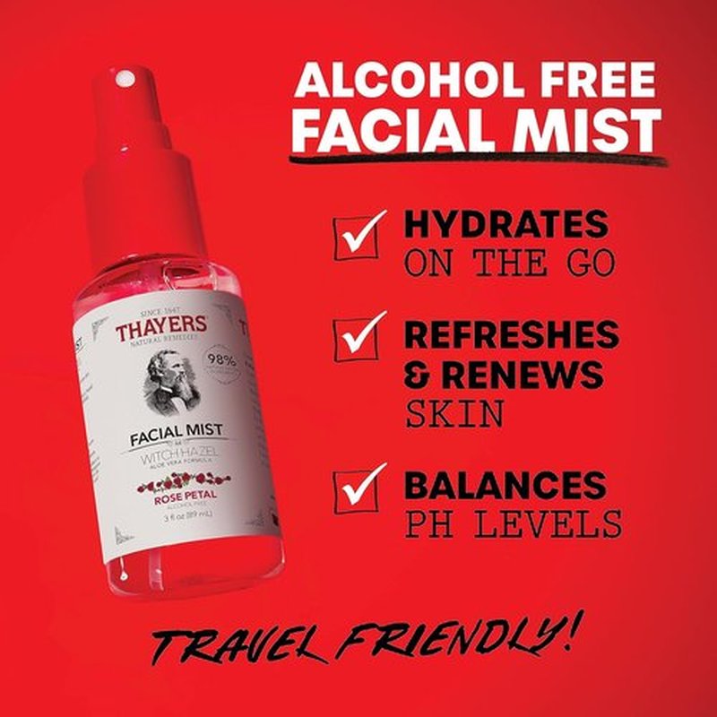Thayers Witch Hazel Facial Mist Toner - Alcohol-Free, Soothing Aloe Vera & Rose Petal | Trial Size 3 oz