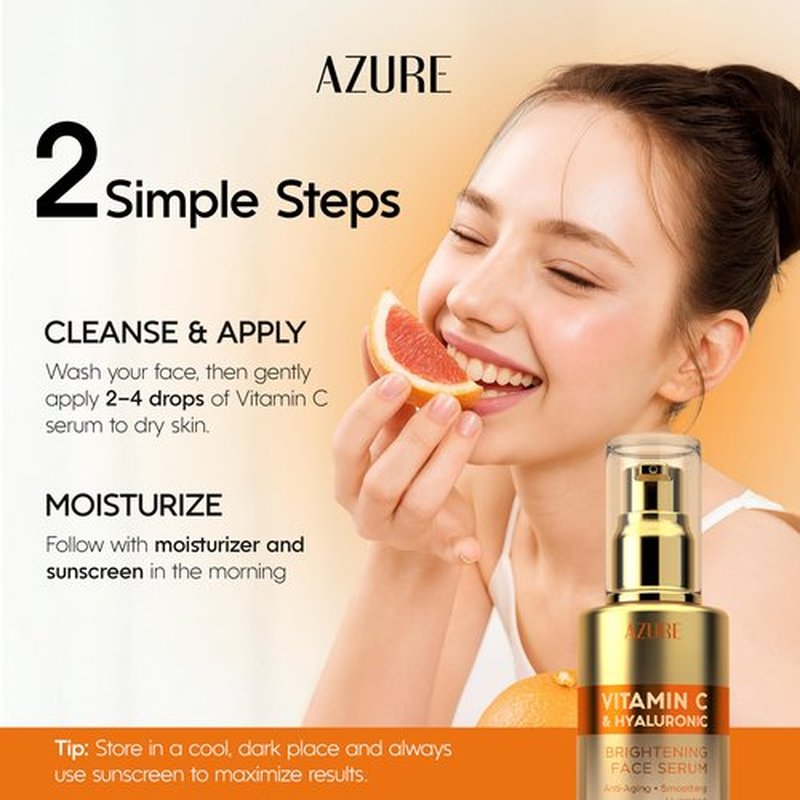 Azure Vitamin C Serum for Face with Hyaluronic Acid – Hydrating & Revitalizing Formula For Dry, Dull, Aging Skin – Dermatologist Tested, Anti-Aging, Korean Skin Care – Vegan Clean Beauty – 1.69 Fl Oz