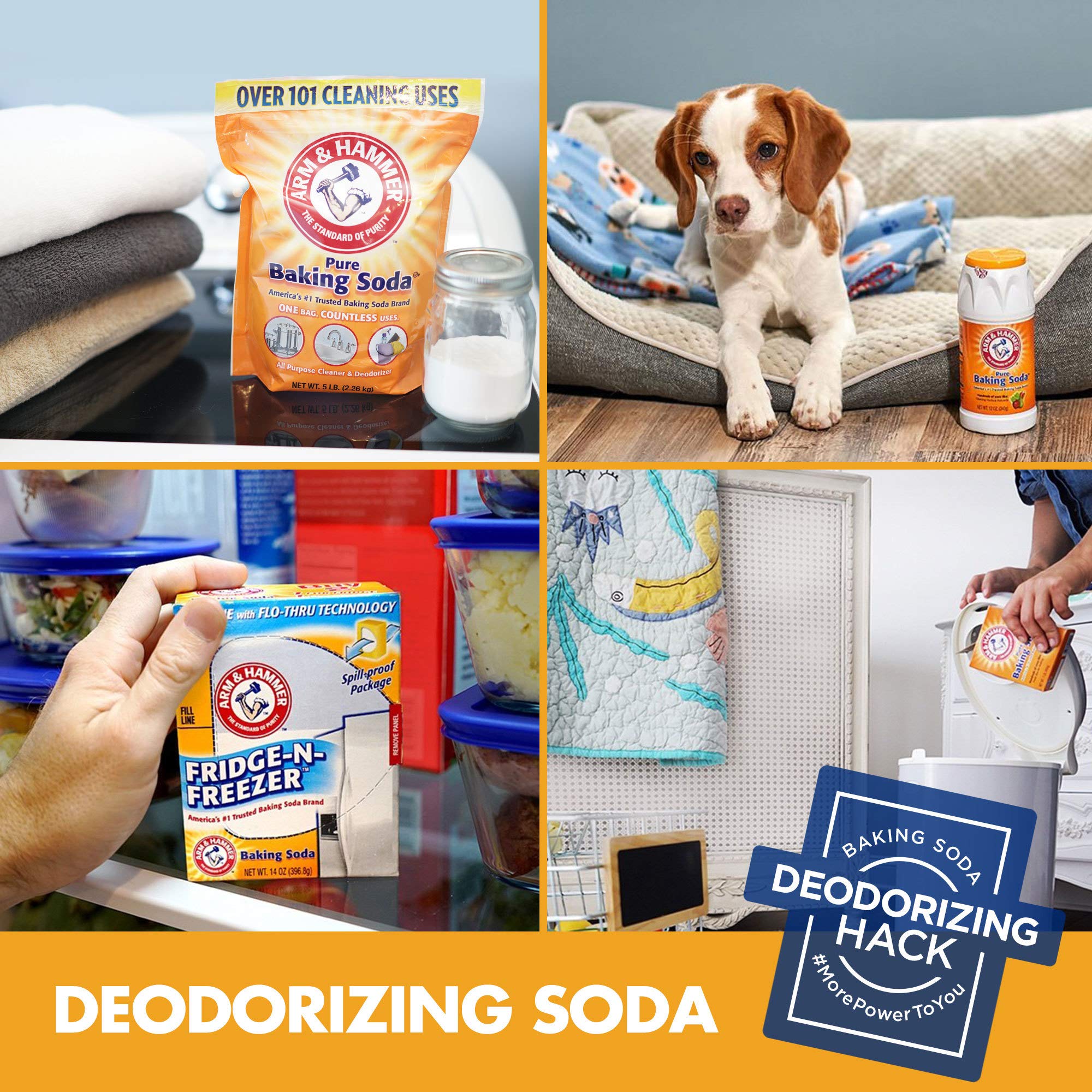 ARM & HAMMER Fridge-n-Freezer Baking Soda Odor Absorber, Helps Keep Food Tasting Fresh, Long-Lasting, Natural & Unscented Deodorizer for Kitchen & Home, 14 Oz, 12 Pack