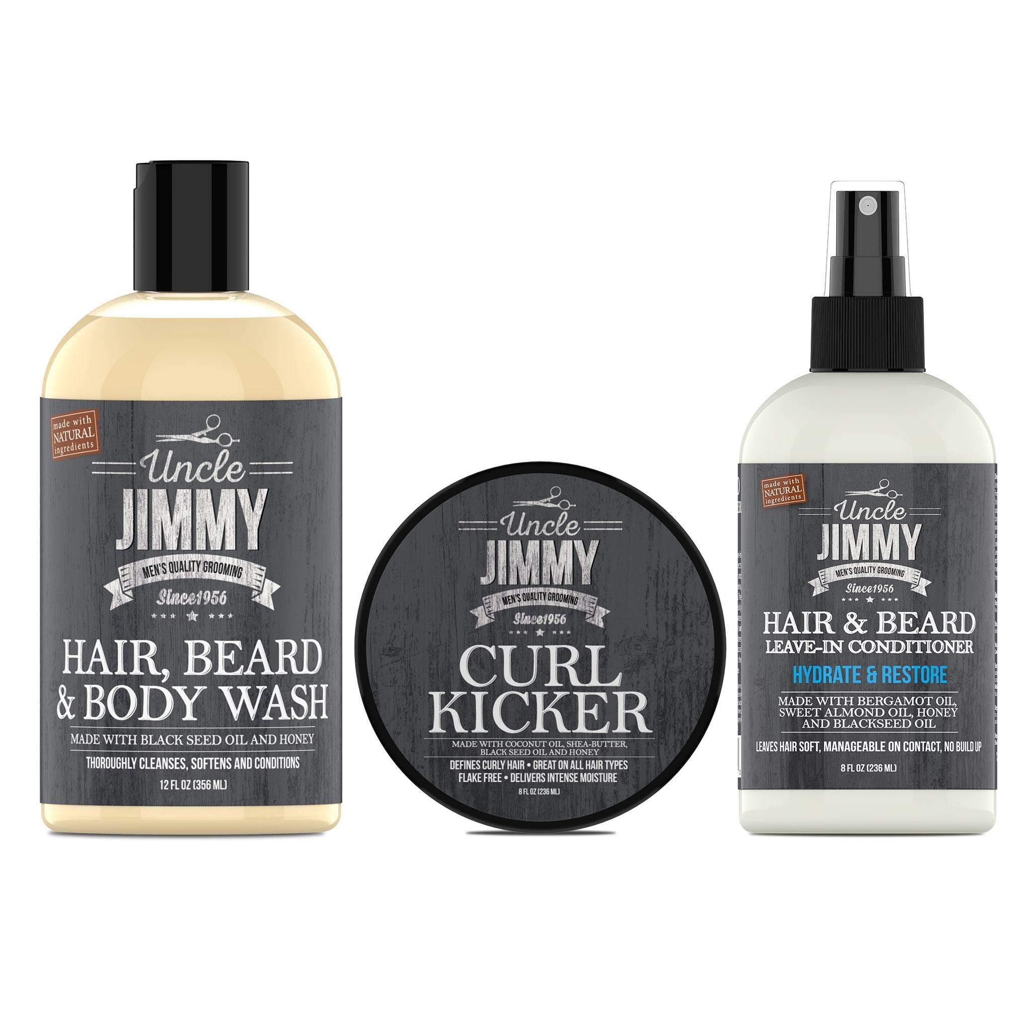 Uncle Jimmy Clean, Condition & Style Regimen for Fine & Medium Hair – 3-Step Hair Care System with Shampoo, Conditioner & Styling Cream – Lightweight Moisture & Hold for Men’s Natural Hair & Waves
