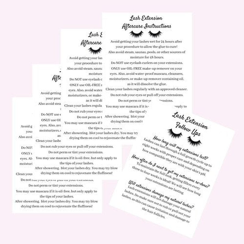 Lash Extension Aftercare Instruction Cards for Clients | Post Card Size 4.25 x 5.5” inches | 30 pack | Minimalist Black and White for Lash Artist Techs Client Business Cards