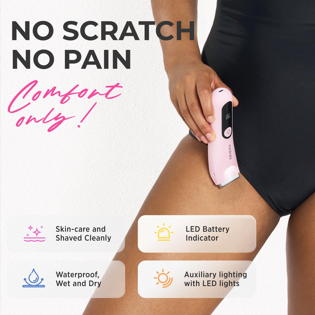 Bikini Trimmer for Women Pubic Hair: Rechargeable Eletctric Razors for Women - Painless Eletctric Shaver - (Blossom Pink)