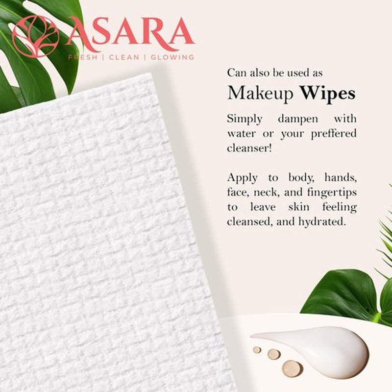 Clean Face Towels Disposable XL Facial Wipes | Add Water As a Makeup Remover | Sensitive Skin Face Towels | Organic Vegan Biodegradable - Clean Daily Towelettes | by Asara (200 Count)