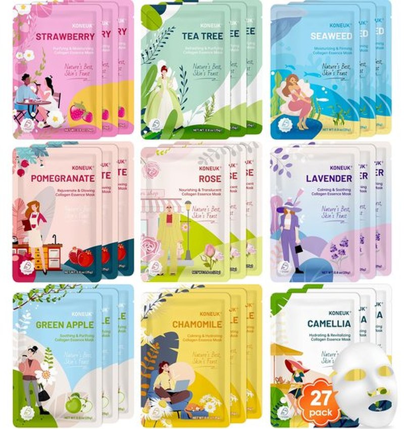 27 Pack Collagen Sheet Face Masks Skincare for Women, Bulk Hydrating Face Mask Set for Dry Skin, Moisturizing Facial Masks for Skin Care, Easter Basket Stuffers, Mothers Day Gifts, Teacher Gifts