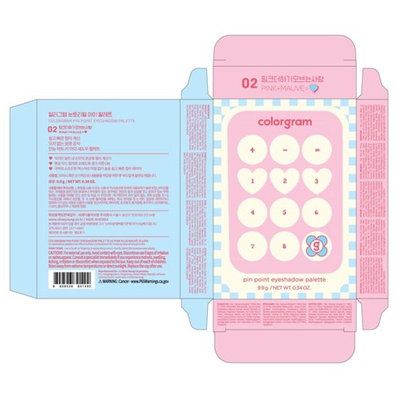 COLORGRAM Pin Point Eyeshadow Palette 02 Pink+Mauve= | Ultra-Blendable Matte, Glitter, Shimmer Shades for Daily Makeup | K-Beauty Eye Palette with Easy-to-Use Calculator Design