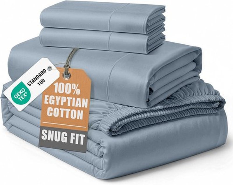 LANE LINEN Ultra Soft California King Sheets Set - 100% Egyptian Cotton, Hotel-Like Luxury in French Blue