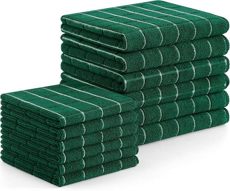 Homaxy Microfiber Kitchen Towels Set - 12 Pack Soft & Absorbent Dishcloths | Quick Drying Rags, Dark Green