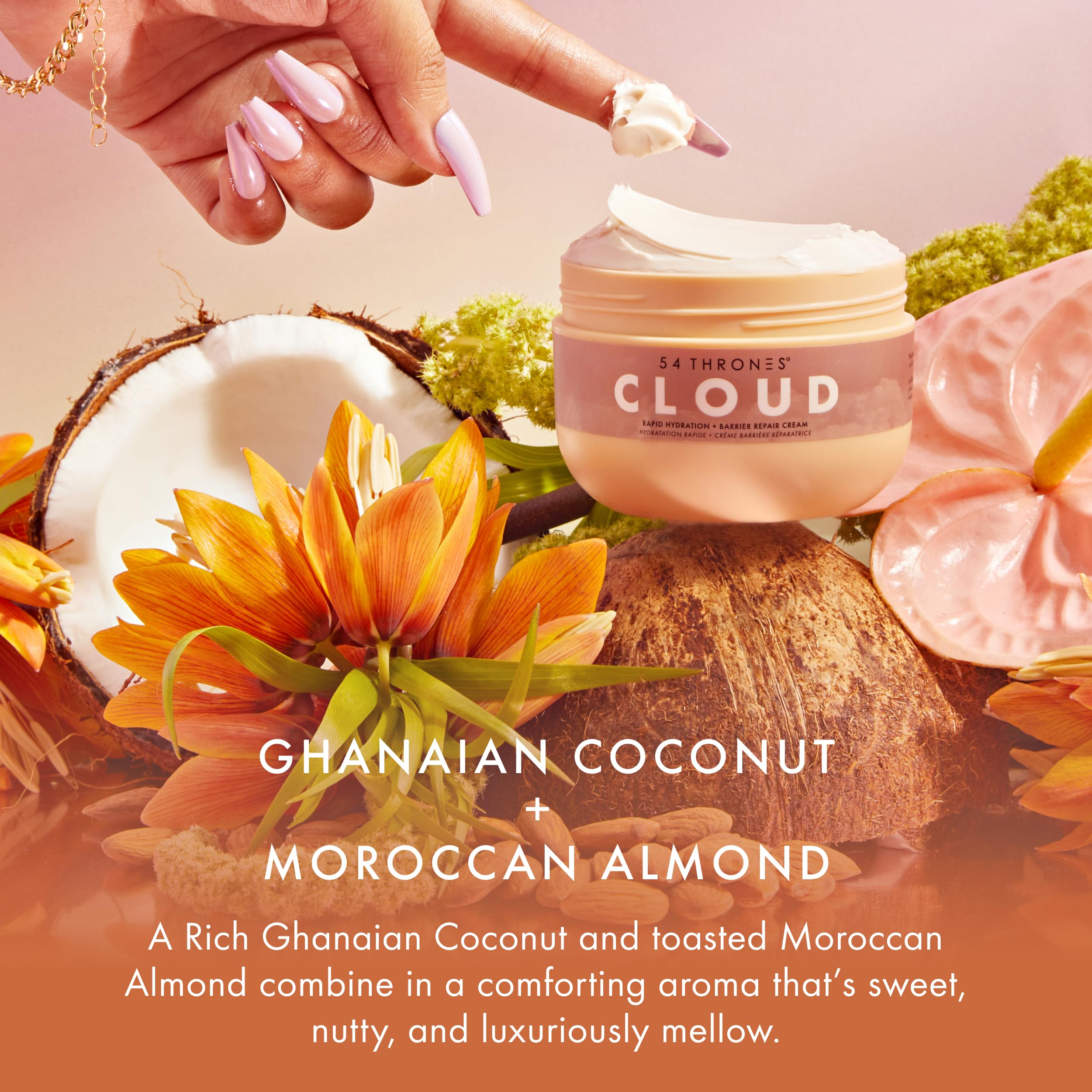 54 Thrones Daily Moisturizing Body Cream Lotion, Barrier Repair Cloud Cream, African Shea Butter Skin Care, Ghanaian Coconut + Moroccan Almond Scent