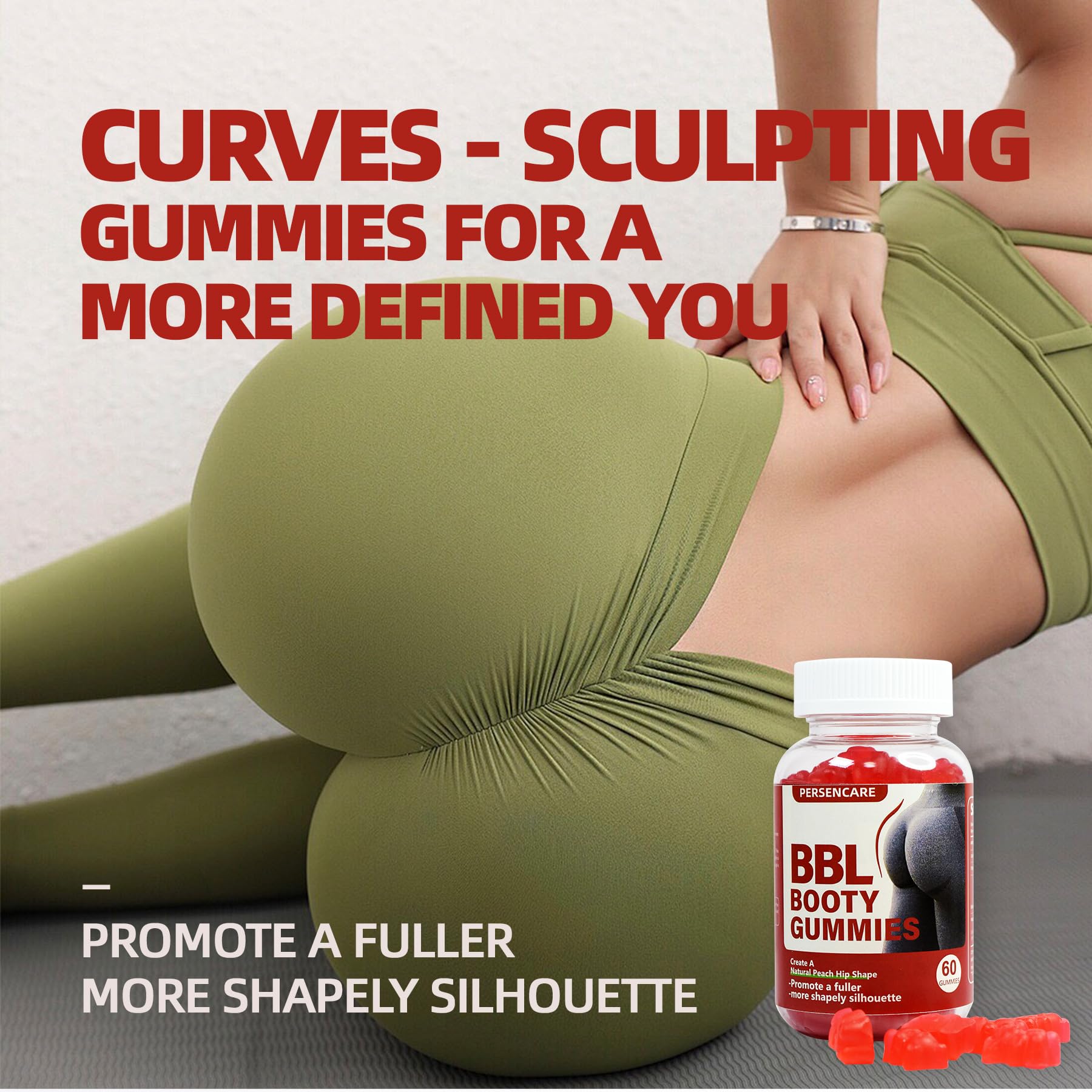 VAEYAE BBL Booty Gummies for Women, Herbal Extracts to Enhance Curvy Body, Vitamin Gummy for Bigger Butt Fast Growth,Firm and Lift Buttocks Gummy, Berry Fruit Flavor 60 Count