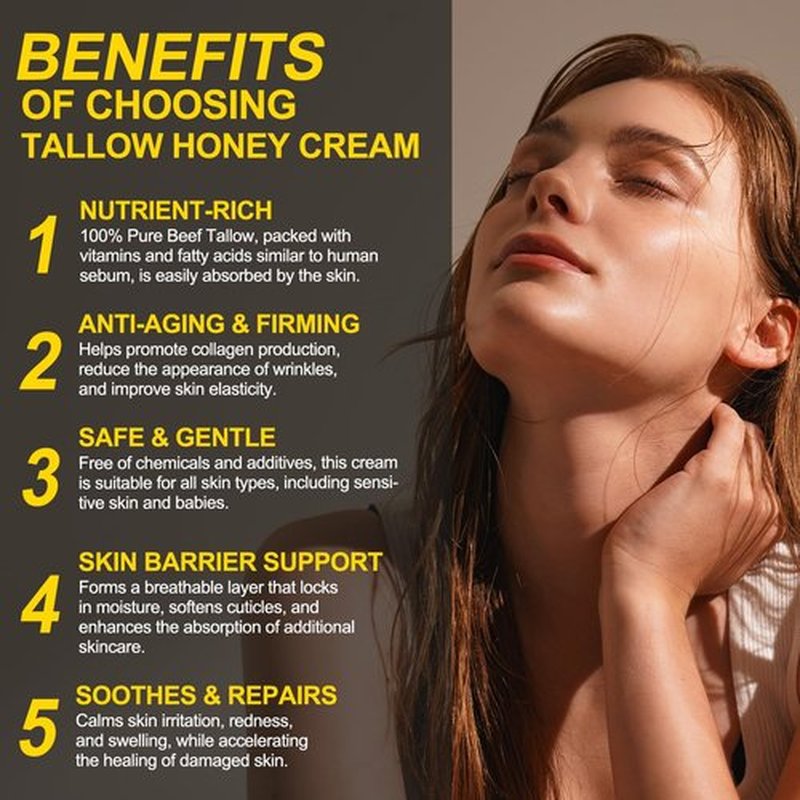 Beef Tallow for Skin, Whipped Tallow Honey Balm for Face -Grass Fed Beef Tallow & Raw Wild Honey - Organic Moisturizer for Soft, Smooth Skin- Light Scent, Moisturizing Natural Formula, 4.2 Oz