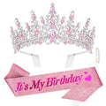 CURASA Birthday Sash and Crown for Women Pink Birthday Crown Tiara Adult Women Princess Crown Pink Decoration Party Favors Gifts