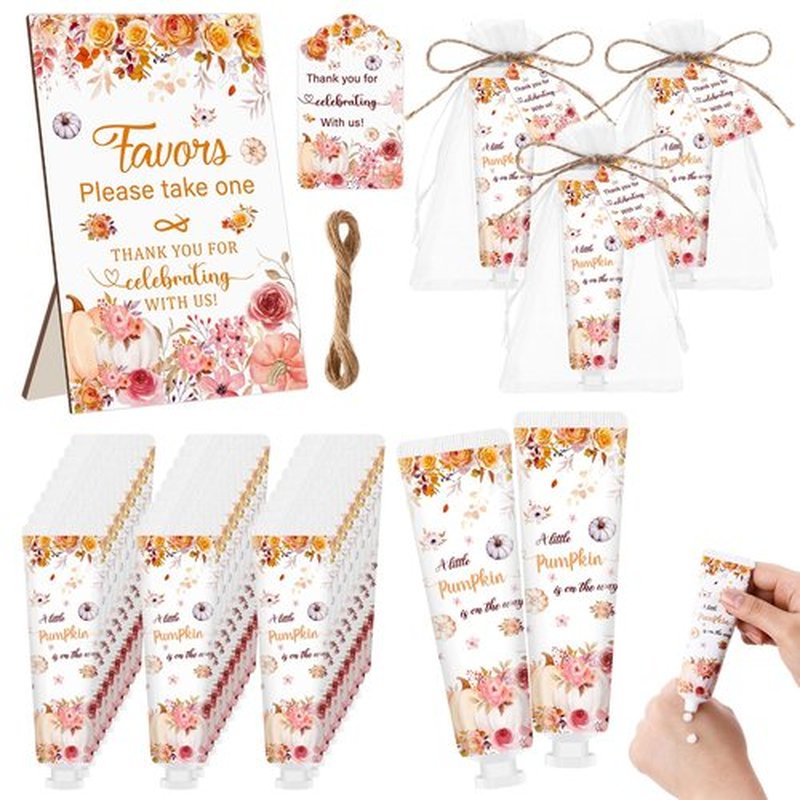 50 Sets Hand Cream Baby Shower Hand Lotion Gifts Travel Size Hand Lotion Bulk with Organza Bags Thank You Cards Wooden Sign Appreciation Gifts For Wedding Baby Shower Party Favors For Guests(30ml)
