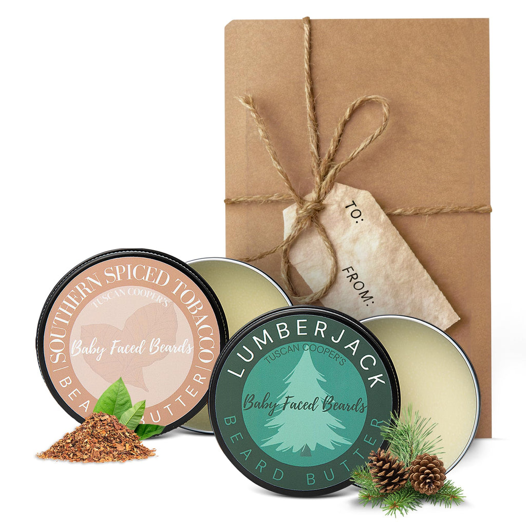 Tuscan Cooper's Baby Faced Beards Butter For Men - 2 Pack Bundle - Southern Spiced Tobacco, and Lumberjack Scents - Moisturizing Beard Balm Cream and Softener for All Hair Types Including Coarse Hair