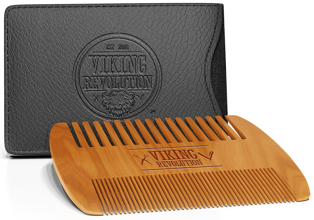 Viking Revolution Wooden Beard Comb and Case - Pocket Comb