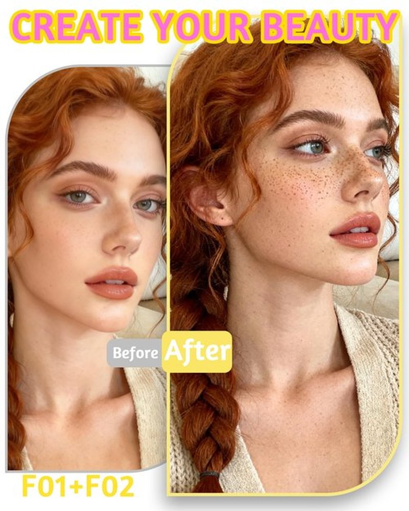 Berinist 2 Color Faux Freckle Stamp Pen Kit, Upgrade Dual Ended 2-in-1 Waterproof Fake Freckle Pen with Multi-Prong Freckles Stamp Head for Women to Easily Create Natural Long-Lasting Sunkissed Makeup
