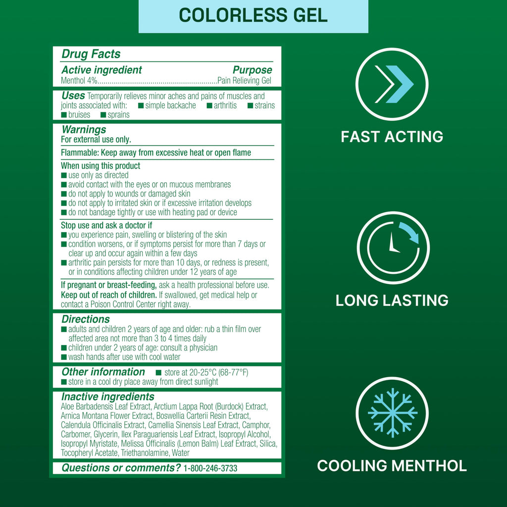 Biofreeze Pain Relief Gel for Knee, Neck, Hip, Joint, Shoulder, & Simple Backache, Arthritis Pain Reliever, Sore Muscle Relief, Colorless Menthol Gel 4 Fl Oz (Pack of 3)