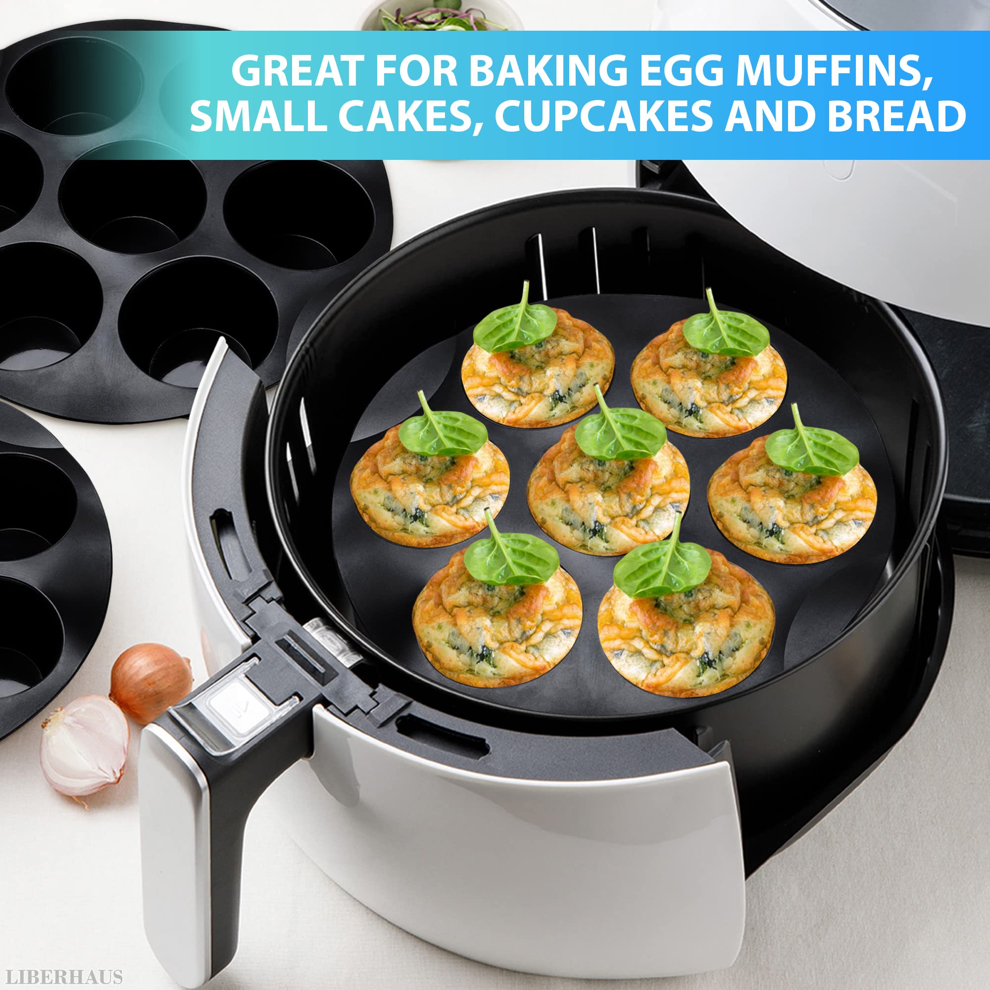 Air Fryer Muffin Pan (7 Cups) – 6.9" Round Egg Bites Silicone Mold Compatible with 3.5–5.8l Fryers, Heat Resistant & Dishwasher Safe – Nonstick Silicone Muffin Pan for Muffins, Egg Bites & Easy Snacks