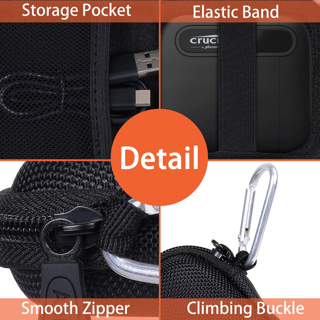 Aenllosi Hard Carrying Case Compatible with Crucial X6 1TB/2TB/4TB/500GB Portable SSD,External External Solid State Drive & USB Cable Organizer(Case Only)