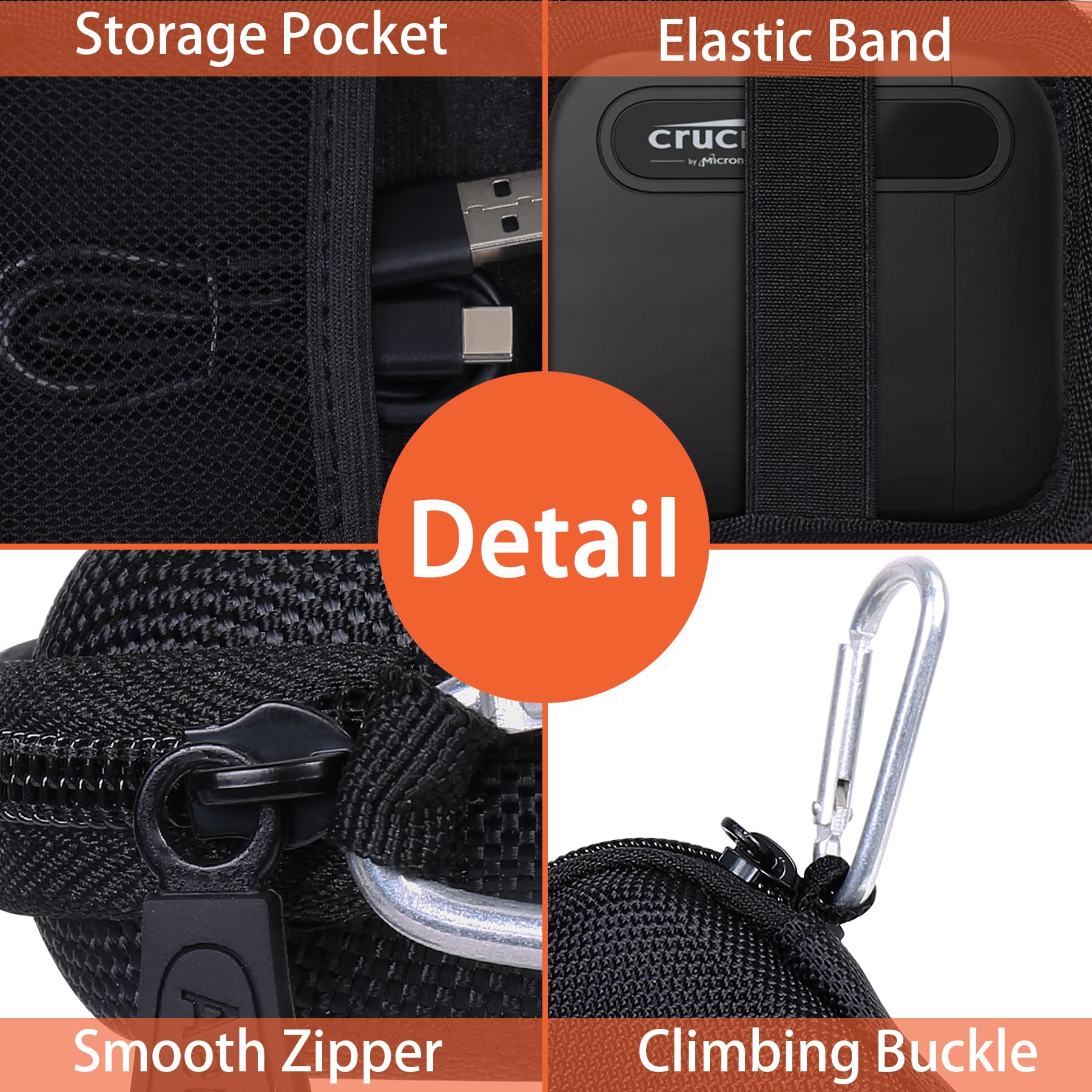Aenllosi Hard Carrying Case Compatible with Crucial X6 1TB/2TB/4TB/500GB Portable SSD,External External Solid State Drive & USB Cable Organizer(Case Only)
