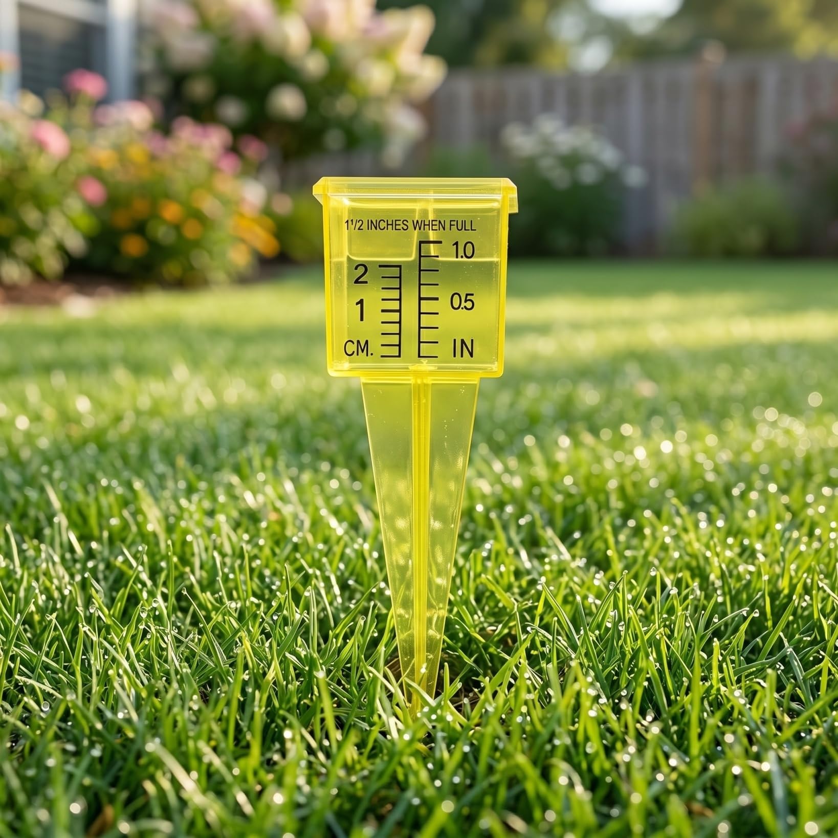Housoutil 2Pcs Rain Gauge Sprinkler Outdoor, 1.5 Inch Lawn Water Gauge, Measuring Tool for Accurate Rainfall Monitoring, Yellow Precision Measuring Cups for Garden Yard and Grass Watering