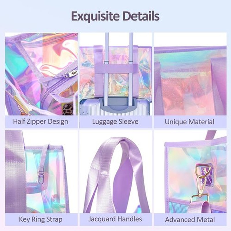 Skiennix Iridescent Waterproof Beach Bag - Large 26L Tote with Zipper & Phone Pouch | Sand-Proof Design