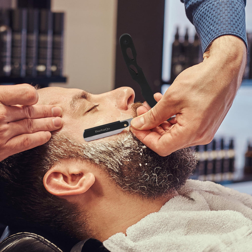 Straight Razor - Straight Razors for Men, BarbaQo Professional Barber Razor with 10 Sinlge Blades, 100% Stainless Steel Straight Razor for Close Shaving