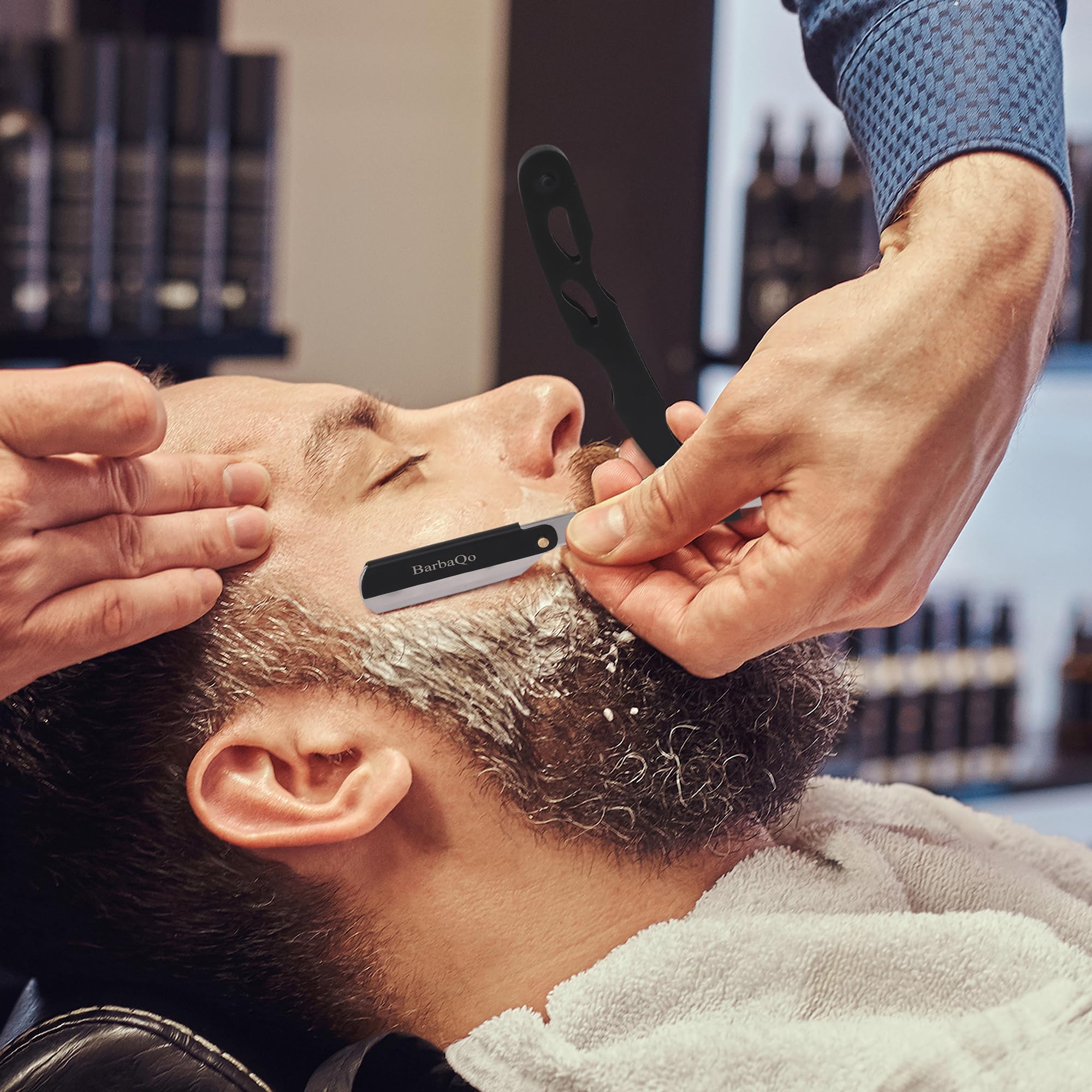 Straight Razor - Straight Razors for Men, BarbaQo Professional Barber Razor with 10 Sinlge Blades, 100% Stainless Steel Straight Razor for Close Shaving
