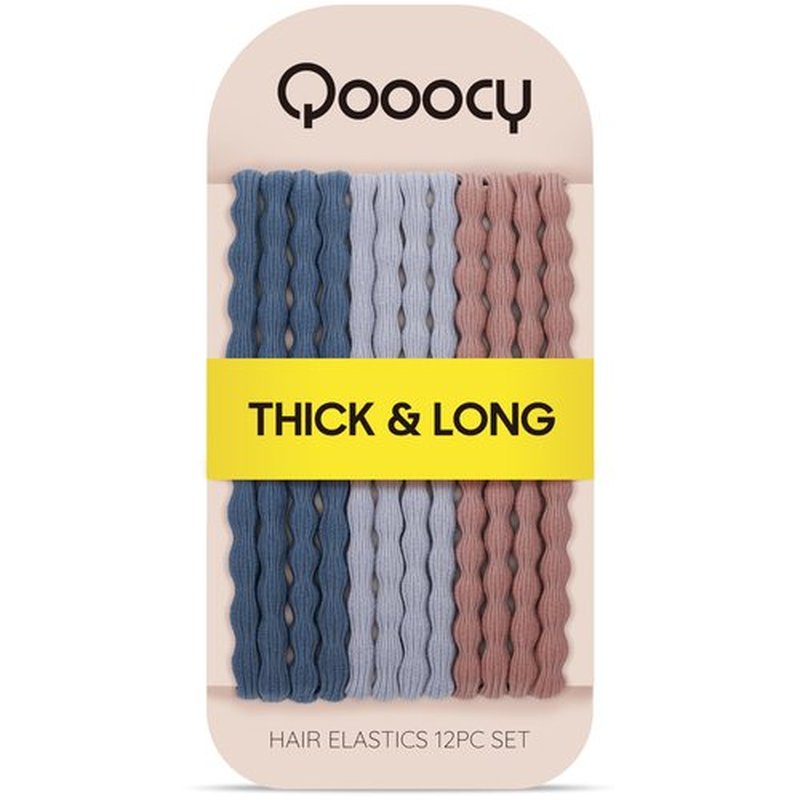 Extra Long Hair Tie for Thick and Curly Hair - Elastic Ponytail Holders for Women or Men, No Metal Bands, Long-Lasting Braids Accessories, 12 Count, Smoky