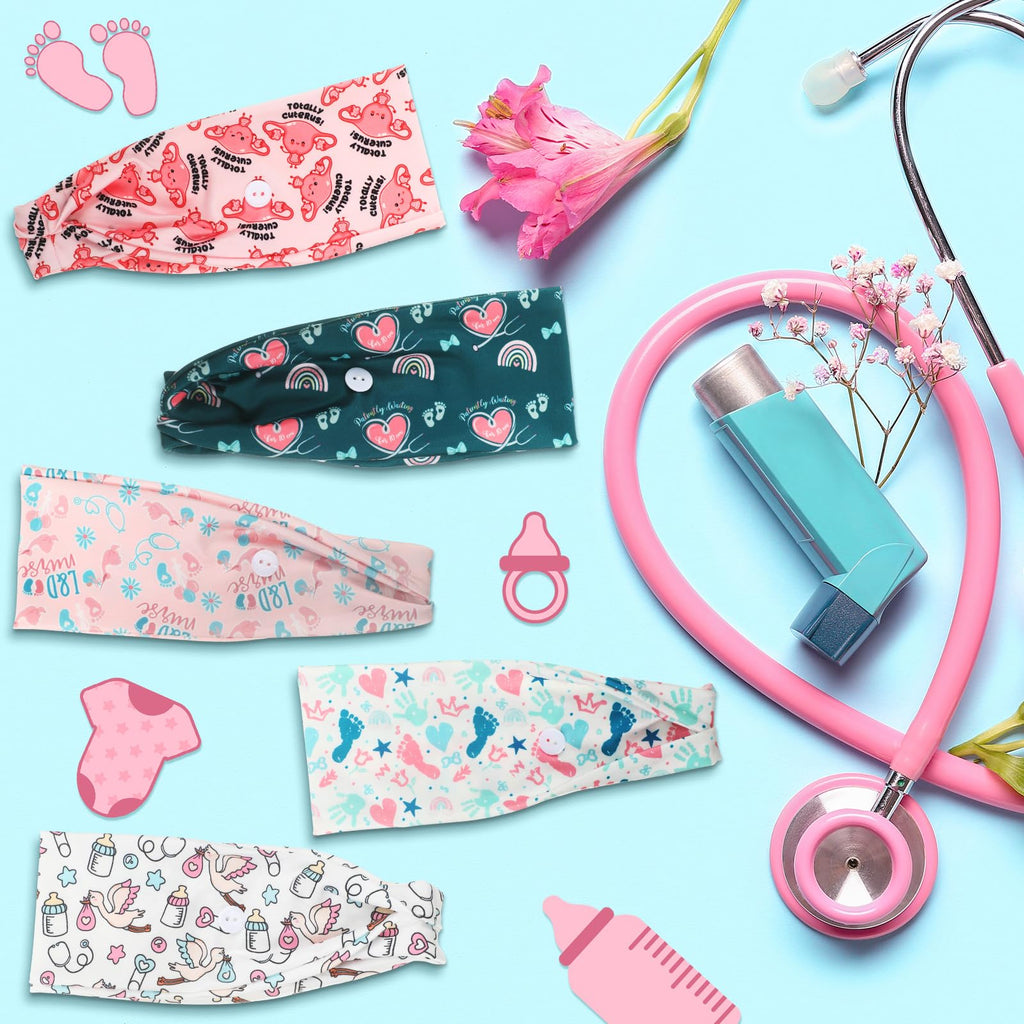 Yearntown 12 Pcs Labor and Delivery Nurse Headbands for Women Non Slip Nursing Headbands with Buttons for Mask Work Accessories Ear Protection Hair Bands Gift for Nicu Obstetrics Nurse Doctor