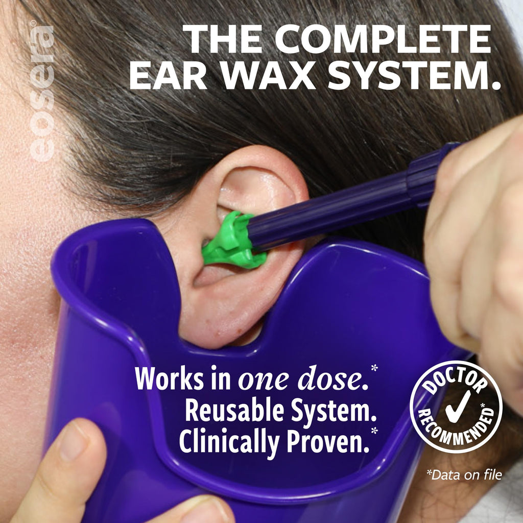 eosera Wax Blaster MD+ Ear Wax Cleaning System – Includes 5 Single-Use Vials and 3 Premixed Packets – Complete Earwax Irrigation Kit for Stubborn and Routine Ear Cleaning