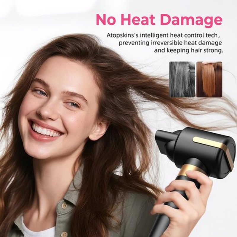 Atopskins 7 in 1 Blow Dryer Brush, Air Wrap Brush Set Hair Dryer Brush 110,000 RPM with Negative Ion Hair Styler Dry, Curling, Volumizing, Straightening and Styling (Black)
