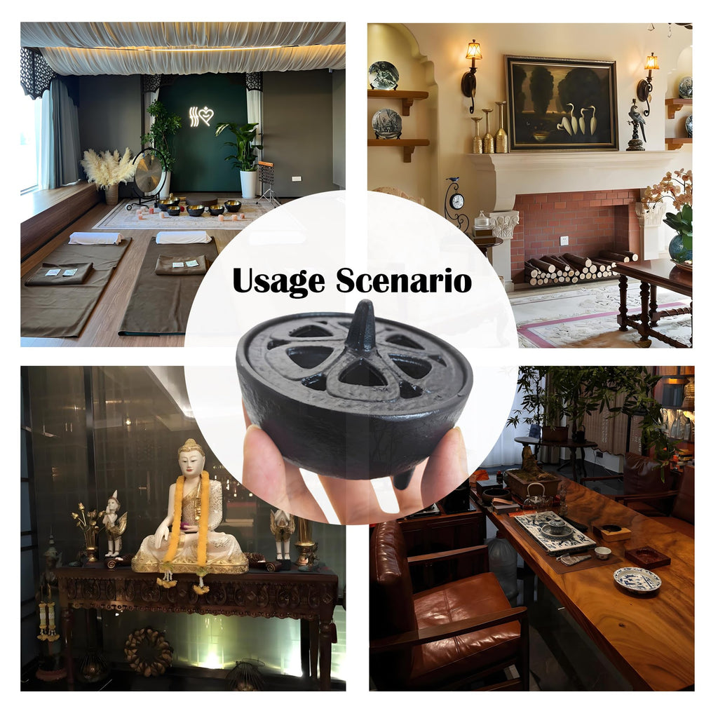 SECHUDO Small Cast Iron Incense Burner Holder, Home Decor, Bowl Design with Decorative Lid, Black Incense for Sticks, Resin, Cone Incense or Wax Melts