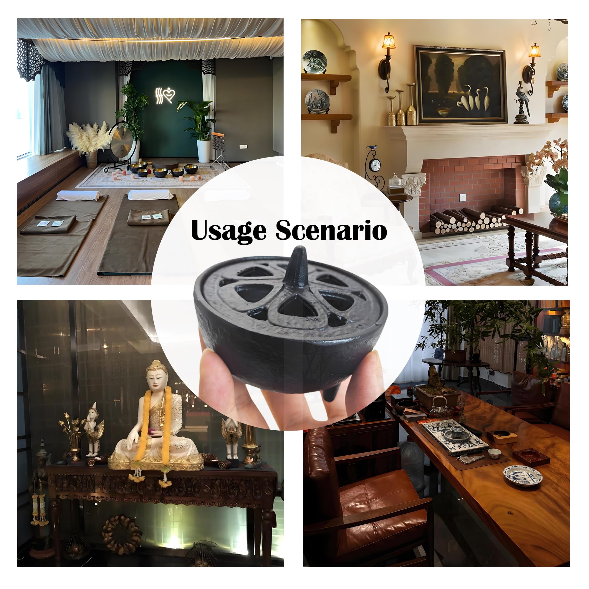 SECHUDO Small Cast Iron Incense Burner Holder, Home Decor, Bowl Design with Decorative Lid, Black Incense for Sticks, Resin, Cone Incense or Wax Melts