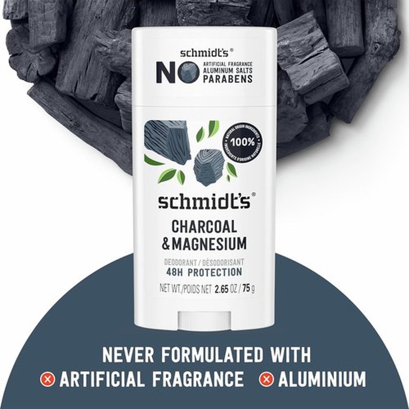 Schmidt's Charcoal & Magnesium Deodorant - Aluminum-Free, 24-Hour Odor Protection, 2.65 oz | Vegan & Cruelty-Free