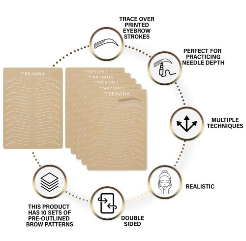 6 pcs Microblading Practice Skin - Inkless Double Sided Practice Skin For Eyebrow Tattoos - Fake Skin Sheets - Microblading Supplies - Microshading Kit - PMU Supply