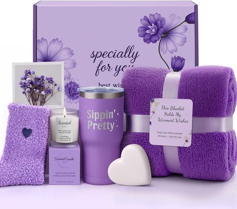 Mother's Day Gifts for Mom, Women, Sister, Her - Spa Gift Basket: Birthday, Christmas, Thanksgiving, Galentines, Valentine's Day, Get Well | Self-Care Set with Cozy Blanket, Scented Candle, Tumbler