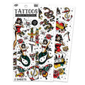 Savvi - 18 American Traditional Temporary Tattoos: Skin-Safe Ink, Great for Parties and Everyday Wear,Gifts for Teens and Adults, Made in the USA [2 sheets, 18 count]