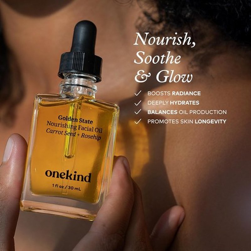 Onekind Golden State Anti-Aging Botanical Face Oil - Brighten, Firm & Hydrate Dry Skin with Rosehip & Sea Buckthorn Extract